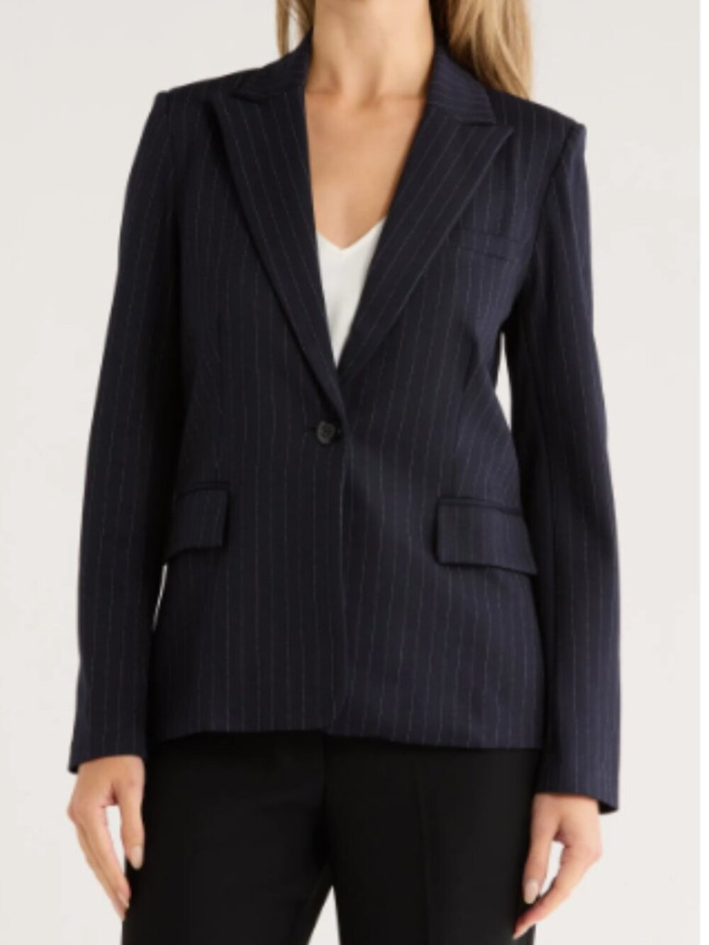 Amanda + Chelsea Navy Pinstripe Ponte Blazer (NEW)
